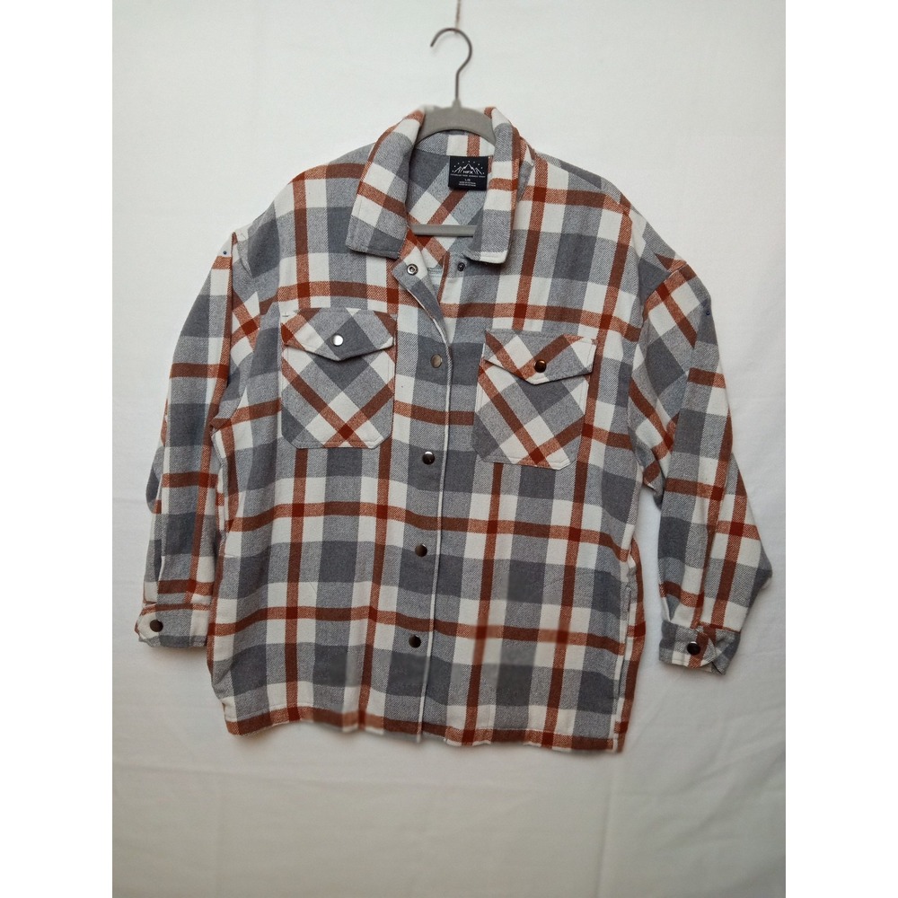 HFX Shirt Jacket Mens Large Plaid Flannel Snap Button Pockets Outdoor Shacket